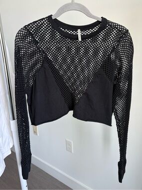 Emma & Sam Black Mesh Long Sleeve Crop Top Size XS Grunge Whimsigoth
